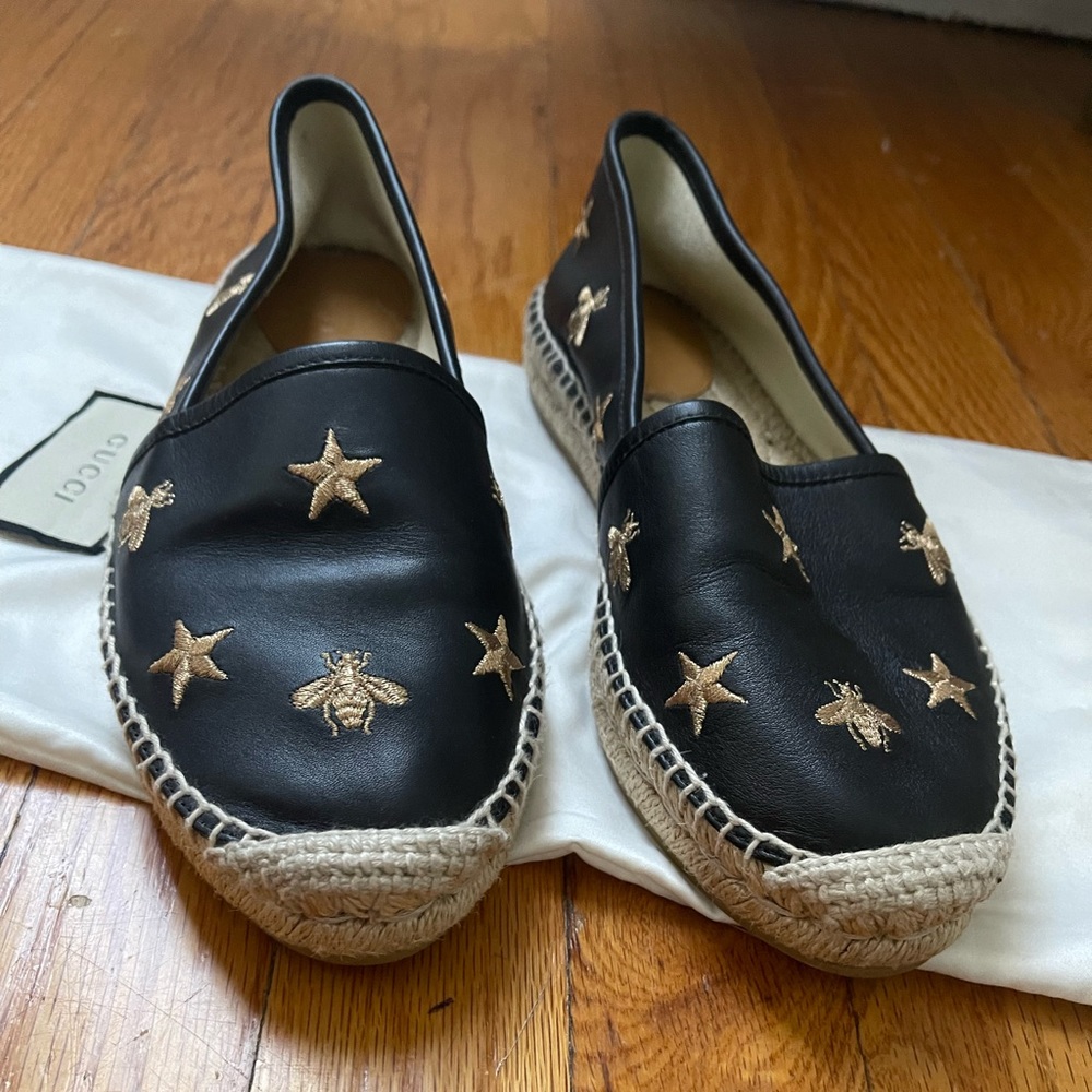 Womens Gucci black espadrille shoes